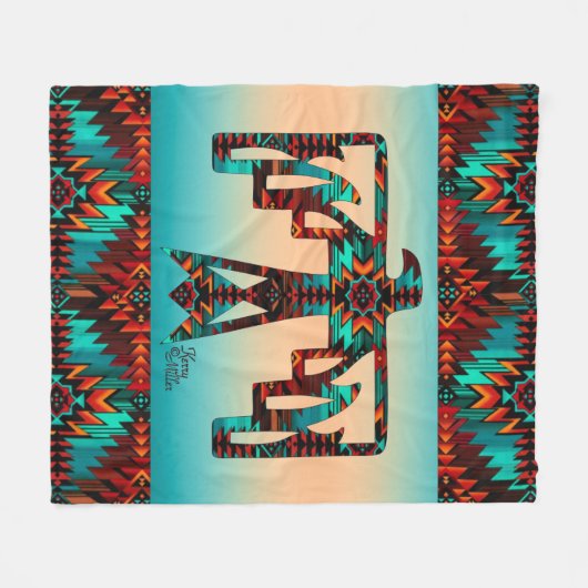 Tribal Thunderbird Fleece Blanket (Vorderseite (Horizontal))