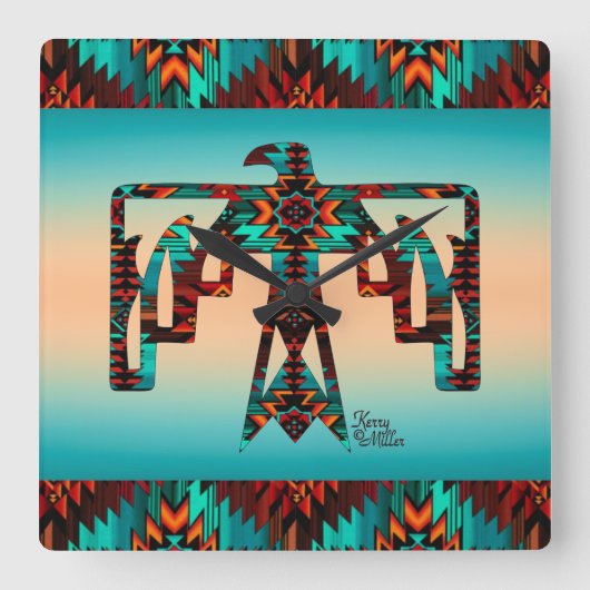 Tribal Thunderbird Wall Clock Quadratische Wanduhr (Vorderseite)
