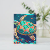 Tribal Tide Turtle Postkarte (Stehend Vorderseite)