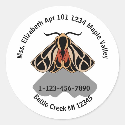 Tribal Tiger Moth Emergency Contact Information Ke Runder Aufkleber (Vorderseite)