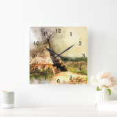 Tribal Tipi ~ Beautiful Watercolor Teepee Quadratische Wanduhr (Zuhause)