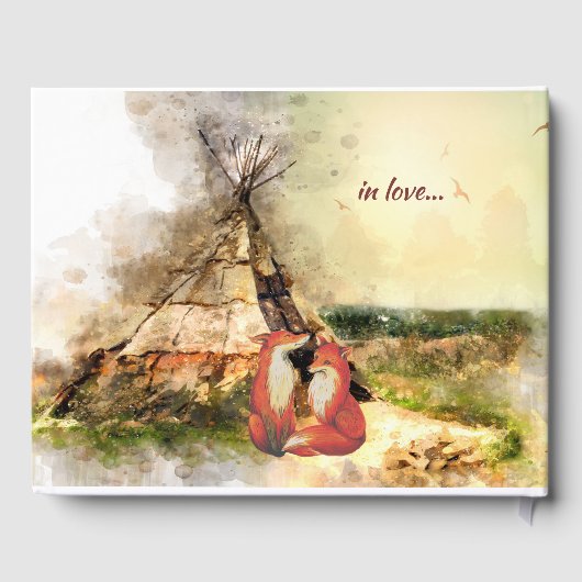 Tribal Tipi und Füchse in Liebe Boho Teepee Weddin Gästebuch (Rückseite)