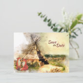 Tribal Tipi und Füchse in Liebe Boho Teepee Weddin Save The Date (Stehend Vorderseite)