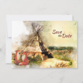 Tribal Tipi und Füchse in Liebe Boho Teepee Weddin Save The Date (Vorderseite)