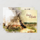 Tribal Tipi und Heart Arrow Boho Teepee Wedding Save The Date (Vorne/Hinten)