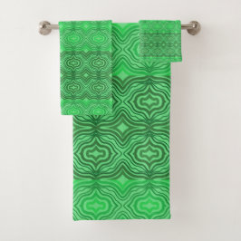 Tribal Tropical Wavy Green Lines Geometrie Art Badhandtuch Set