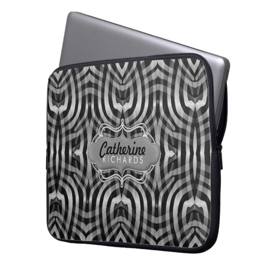 Tribal Tulips Black Silver Laptop Sleeve (Vorderseite Links)