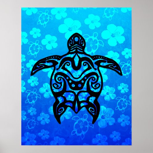 Tribal Turtle Hibiskus Poster (Vorne)