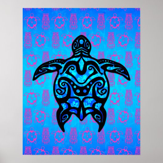 Tribal Turtle Hibiskus Poster (Vorne)