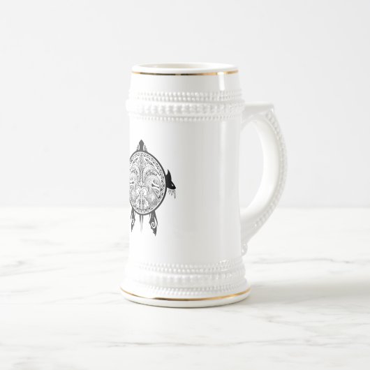 Tribal Turtle Shield Tattoo Bierglas (VorderseiteRechts)