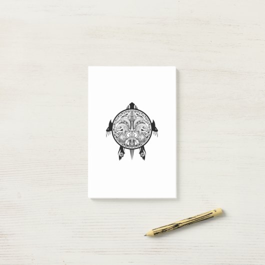 Tribal Turtle Shield Tattoo Post-it Klebezettel (Auf Schreibtisch)