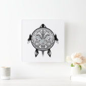 Tribal Turtle Shield Tattoo Quadratische Wanduhr (Zuhause)