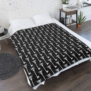 Tribal-Uhu-Skelett-Schlüssel Schwarz Weiß Gothic Fleecedecke