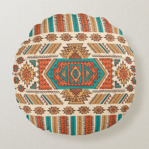 Tribal Vintage: Ethnisches Nahtloses Muster Rundes Kissen