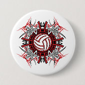 Tribal Volleyball Mandala Rot und Schwarze Sport Button (Vorderseite)