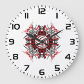 Tribal Volleyball Mandala Rot und Schwarze Sport Große Wanduhr (Vorderseite)