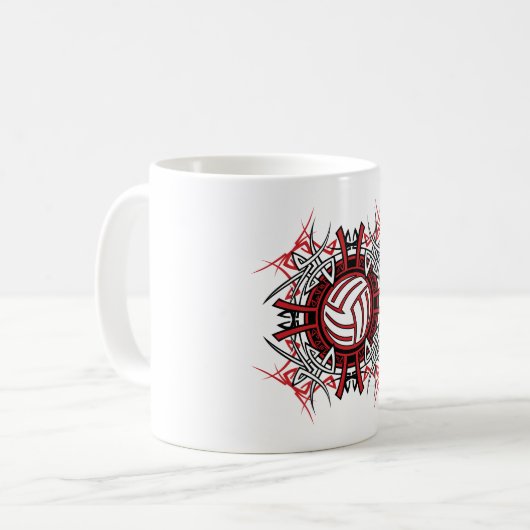 Tribal Volleyball Mandala Rot und Schwarze Sport Kaffeetasse (Vorderseite Links)