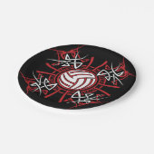 Tribal Volleyball Mandala Rot und Schwarze Sport Pappteller (Schrägansicht)