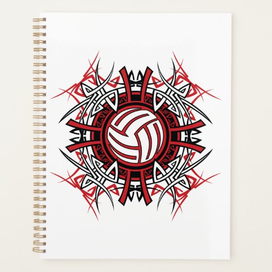 Tribal Volleyball Mandala Rot und Schwarze Sport Planer (Vorderseite)