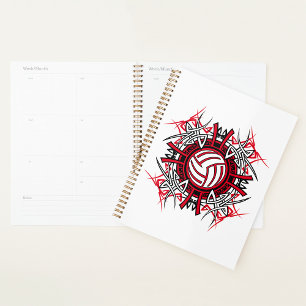 Tribal Volleyball Mandala Rot und Schwarze Sport Planer