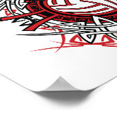 Tribal Volleyball Mandala Rot und Schwarze Sport Poster (Ecke)