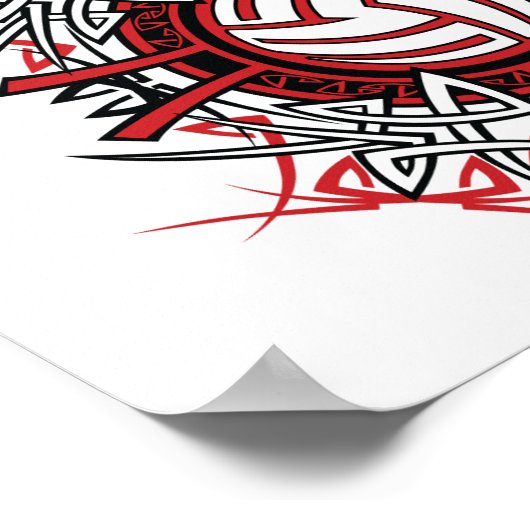 Tribal Volleyball Mandala Rot und Schwarze Sport Poster (Ecke)