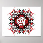 Tribal Volleyball Mandala Rot und Schwarze Sport Poster (Vorne)