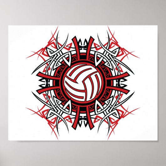 Tribal Volleyball Mandala Rot und Schwarze Sport Poster (Vorne)