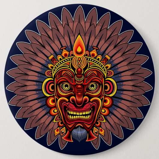 Tribal Warrior King Ritual Mask Button (Vorderseite)