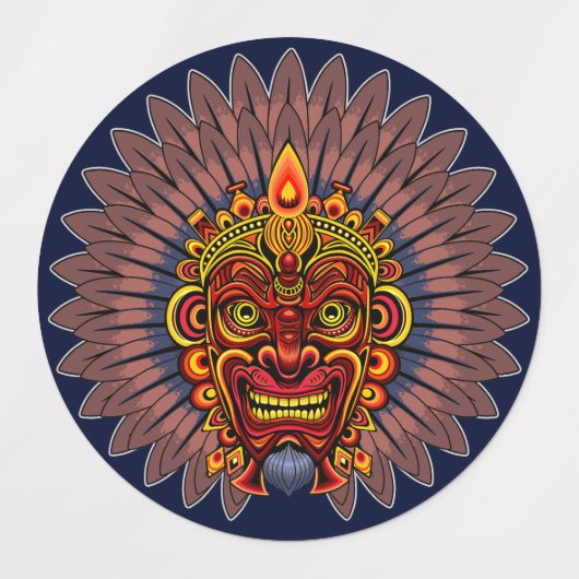 Tribal Warrior King Ritual Mask Etiketten (Design 1)