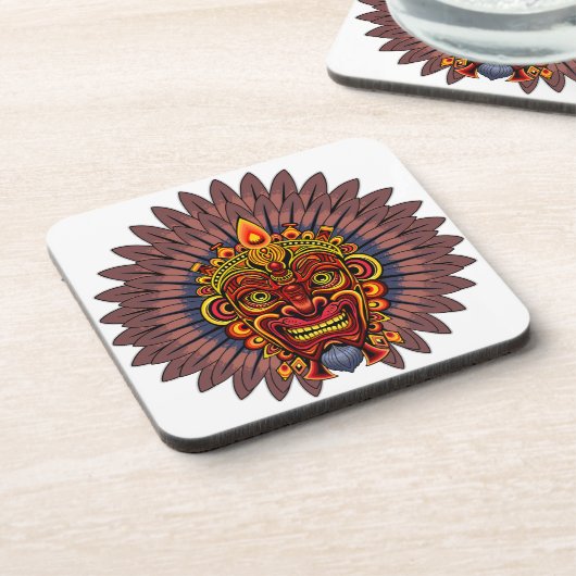 Tribal Warrior King Ritual Mask Getränkeuntersetzer (Linke Seite)