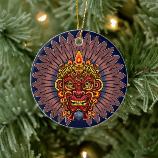 Tribal Warrior King Ritual Mask Keramik Ornament (Baum)