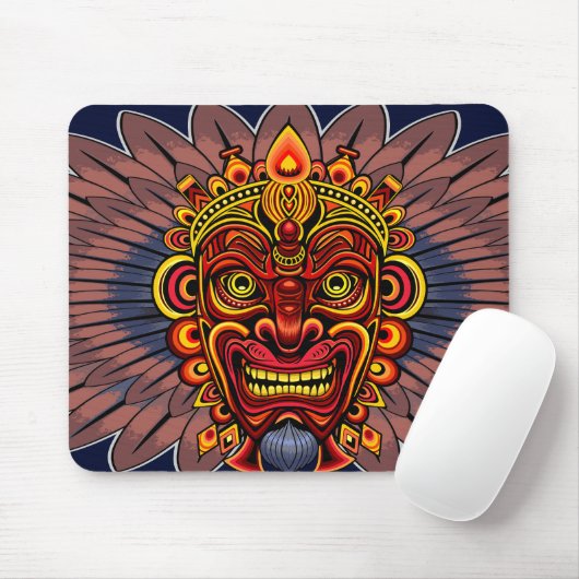 Tribal Warrior King Ritual Mask Mousepad (Mit Mouse)