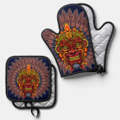 Tribal Warrior King Ritual Mask Ofenhandschuh & Topflappen-Set (Vorderseite/Rückseite)