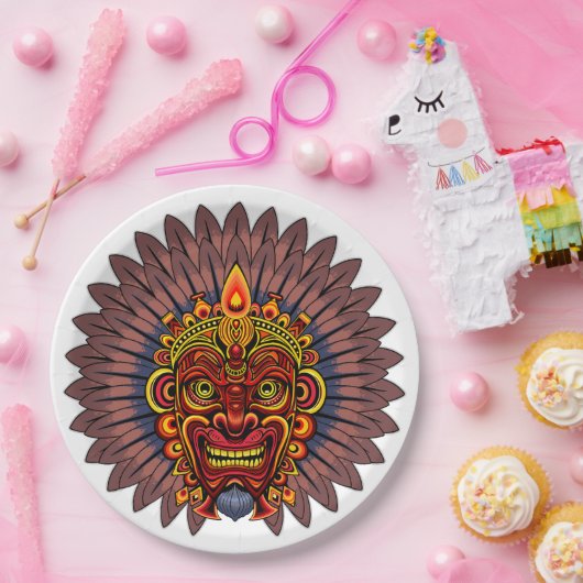 Tribal Warrior King Ritual Mask Pappteller (Party)