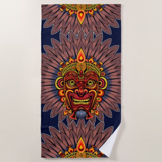 Tribal Warrior King Ritual Mask Strandtuch (Vorderseite)