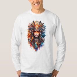 Tribal Warrior Queen Art – Fantasy Headdress Skull T-Shirt