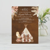 Tribal Watercolor Boho Blume Teepee Babydusche Einladung (Stehend Vorderseite)