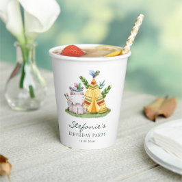 Tribal Watercolor Hippo Safari Thema Geburtstag Pappbecher