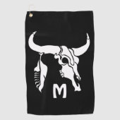 Tribal White Longhorn Bull Skull w White Fether Golfhandtuch (Vorderseite)