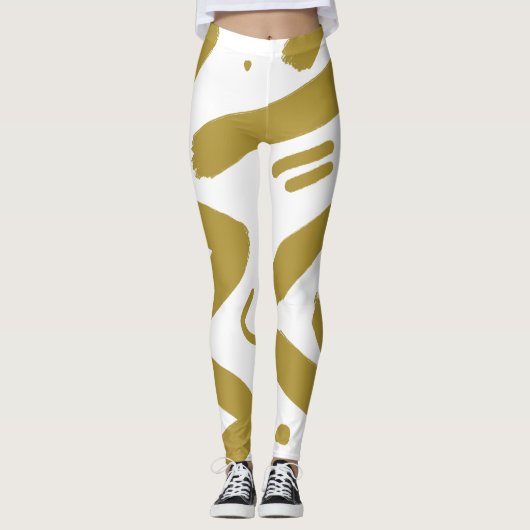 Tribal White und Gold Leggings (Vorderseite)