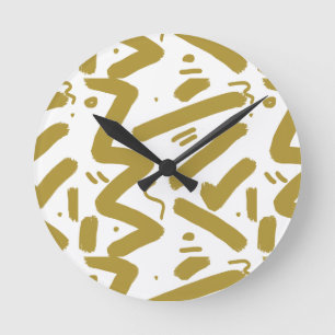 Tribal White und Gold Runde Wanduhr