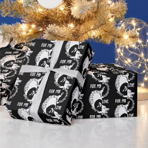 Tribal White Wolf Head Silhouette Laurel Monogram Geschenkpapier