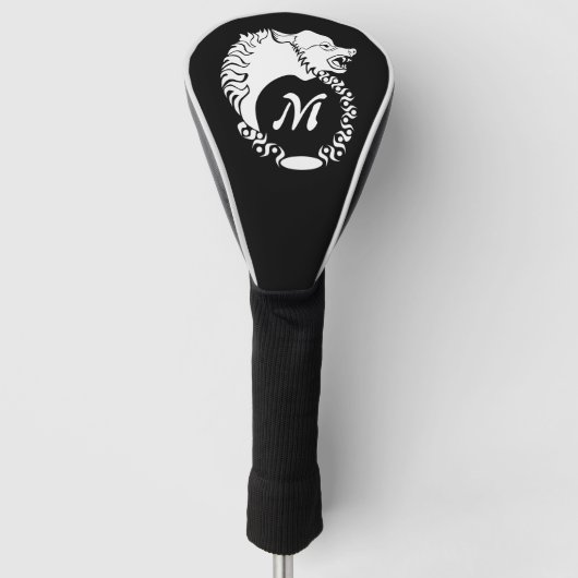 Tribal White Wolf Head Silhouette Laurel Monogram Golf Headcover (Vorderseite)