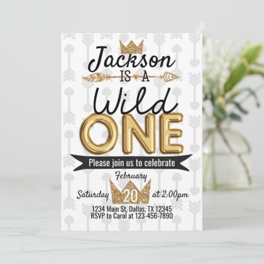 Tribal Wild One Birthday Party Einladung Krone (Stehend Vorderseite)