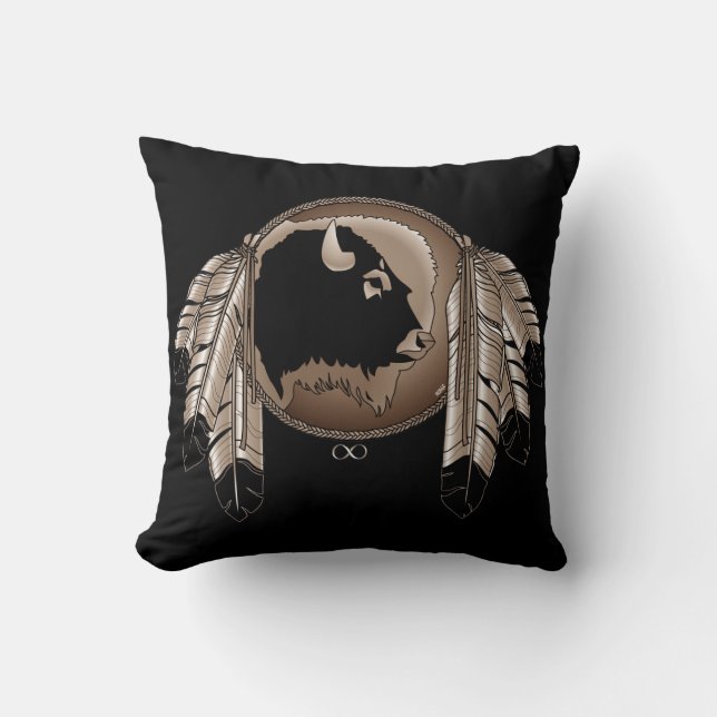 Tribal Wildlife Pillow Native Art Buffallows Kissen (Vorderseite)