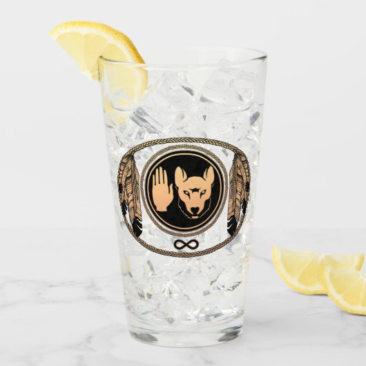 Tribal Wolf Art Glasses Metis Flag Trinkbehälter Glas (Vorderseite Ice)