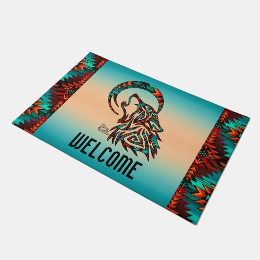 Tribal Wolf Doormat Fußmatte (Schrägansicht)
