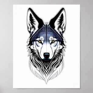 Tribal Wolf Face Design Poster