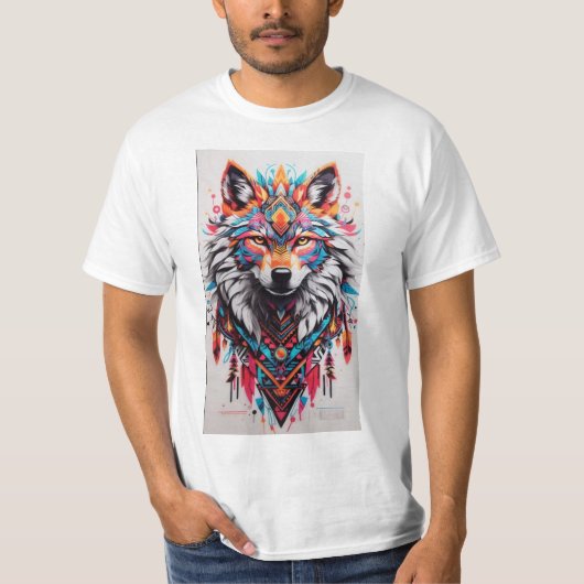 Tribal Wolf Mandala T - Shirt - Lebhaft und einzig (Vorderseite)
